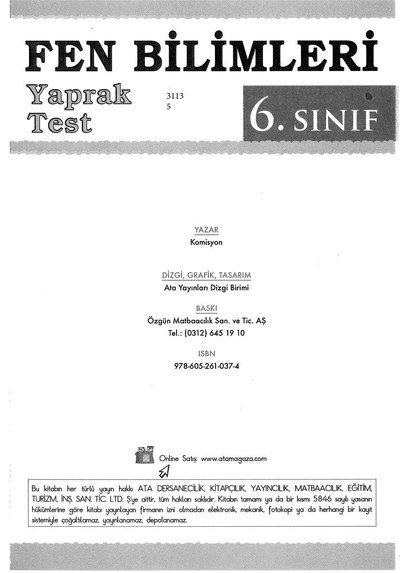 FEN BİLİMLERİ YAPRAK TEST Panda Fotokopi & Baskı Merkezi