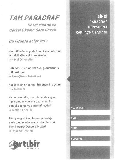 TAM PARAGRAF SÖZEL MANTIK VE GÖRSEL OKUMA SORU İLAVELİ