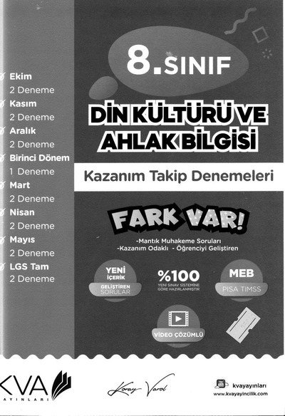 DİN KÜLTÜRÜ VE AHLAK BİLGİSİ KAZANIM TAKİP DENEMELERİ