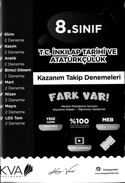 T.C. İNKILAP TARİHİ VE ATATÜRKÇÜLÜK KAZANIM TAKİP DENEMELERİ FARK VAR