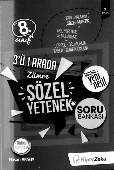 3'Ü 1 ARADA ZÜMRE SÖZEL YETENEK SORU BANKASI Panda Fotokopi & Baskı Merkezi