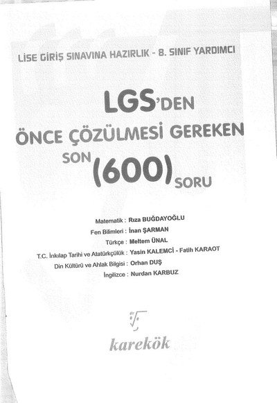 LGS'DEN ÖNCE ÇÖZÜLMESİ GEREKEN 600 SORU Panda Fotokopi & Baskı Merkezi