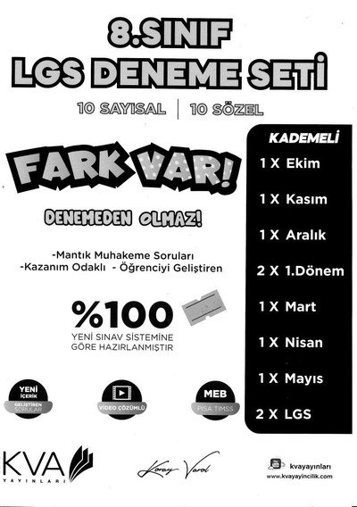 LGS DENEME SETİ 10 SAYISAL 10 SÖZEL FARK VAR MANTIK MUHAKEME Panda Fotokopi & Baskı Merkezi