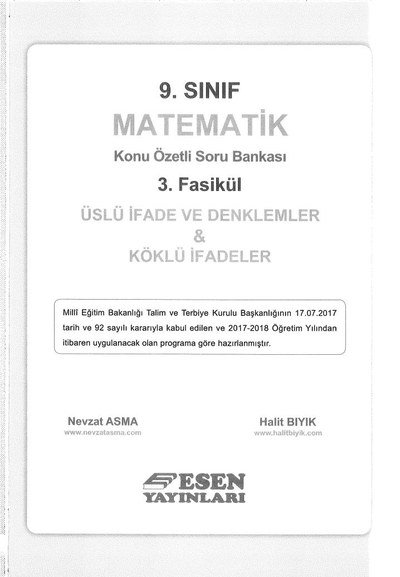 MATEMATİK KONU ÖZETLİ SORU BANKASI 3. FASİKÜL ÜSLÜ İFADE VE DENKLEMLER & KÖKLÜ İFADELER Panda Fotokopi & Baskı Merkezi