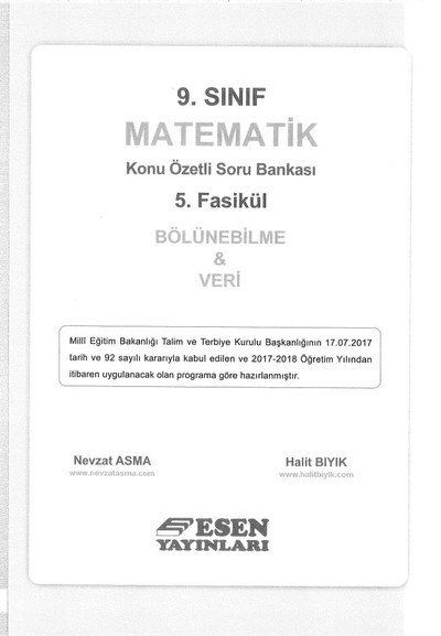 MATEMATİK KONU ÖZETLİ SORU BANKASI 5. FASİKÜL BÖLÜNEBİLME & VERİ Panda Fotokopi & Baskı Merkezi