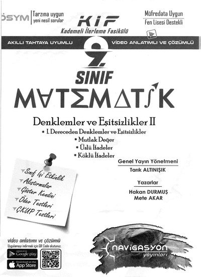 KADEMELİ İLERLEME FASİKÜLÜ MATEMATİK DENKLERMLER VE EŞİTSİZLİKLER 2