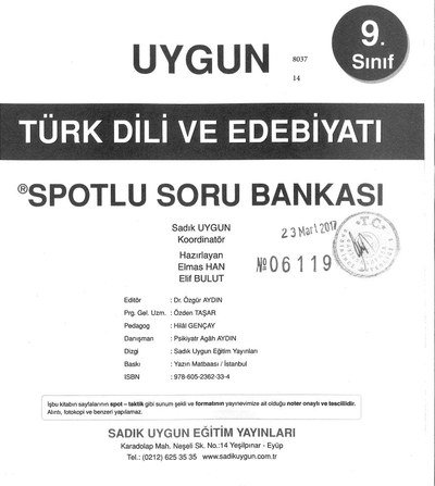 TÜRK DİLİ VE EDEBİYATI SPOTLU SORU BANKASI Panda Fotokopi & Baskı Merkezi