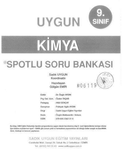 KİMYA SPOTLU SORU BANKASI Panda Fotokopi & Baskı Merkezi