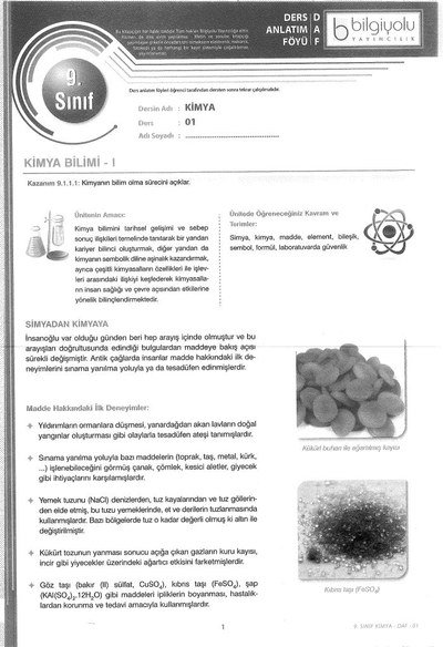 DERS ANLATIM FÖYÜ KİMYA Panda Fotokopi & Baskı Merkezi