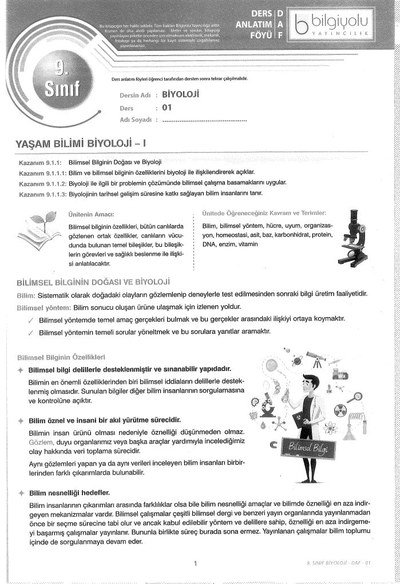 DERS ANLATIM FÖYÜ BİYOLOJİ Panda Fotokopi & Baskı Merkezi