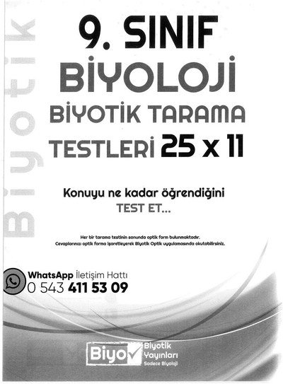 BİYOLOJİ BİYOTİK TARAMA TESTLERİ 25x11 KONUYU NE KADAR ÖĞRENDİĞİNİ TEST ET Panda Fotokopi & Baskı Merkezi