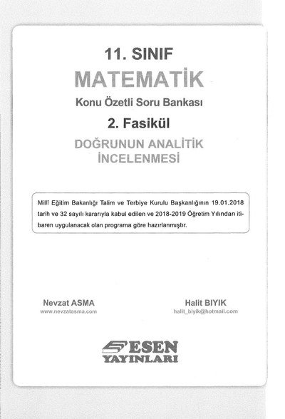 MATEMATİK KONU ÖZETLİ SORU BANKASI 2. FASİKÜL DOĞRUNUN ANALİTİK İNCELENMESİ Panda Fotokopi & Baskı Merkezi
