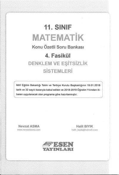 MATEMATİK KONU ÖZETLİ SORU BANKASI 4. FASİKÜL DENKLEM VE EŞİTSİZLİK SİSTEMLERİ Panda Fotokopi & Baskı Merkezi