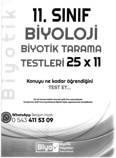 BİYOLOJİ BİYOTİK TARAMA TESTLERİ 25x11 KONUYU NE KADAR ÖĞRENDİĞİNİ TEST ET Panda Fotokopi & Baskı Merkezi