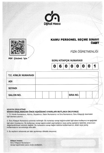 FİZİK ÖĞRETMENLİĞİ 6*75 DENEME SINAVI