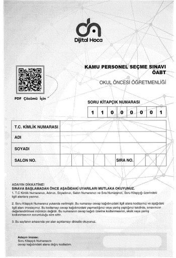 OKUL ÖNCESİ ÖĞRETMENLİĞİ 6*75 DENEME Panda Fotokopi & Baskı Merkezi