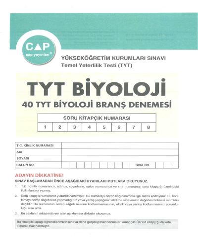 TYT Biyoloji 40 x 6 Up Deneme Panda Fotokopi & Baskı Merkezi