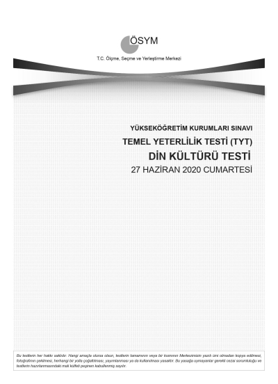 DİN KÜLTÜRÜ SON 11 YIL ÇIKMIŞ SORULAR (TYT) (2020 DAHİL) Panda Fotokopi & Baskı Merkezi