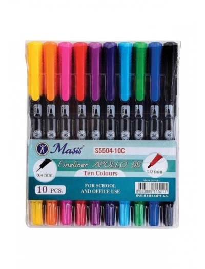 Masis Fineliner Apollo 55 İki Uçlu Kalem 10Lu Panda Fotokopi & Baskı Merkezi