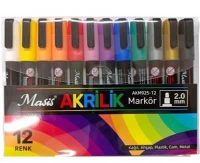 Masis 12 AKRİLİK MARKÖRÜ AKM925-12 Panda Fotokopi & Baskı Merkezi