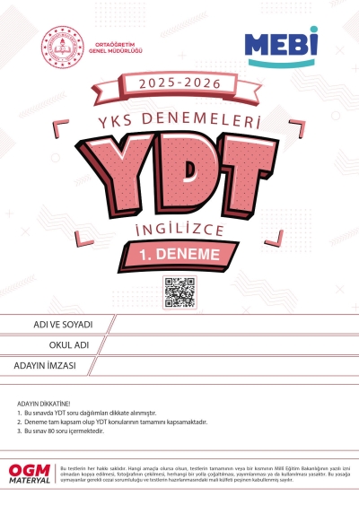 MEBİ YKS Denemeleri YDT 1. Deneme