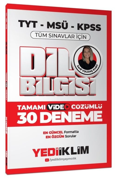 2025 KPSS MSÜ TYT Dil Bilgisi Tamamı Video Çözümlü Tüm Sınavlar için 30 Deneme Yediiklim Yayınları