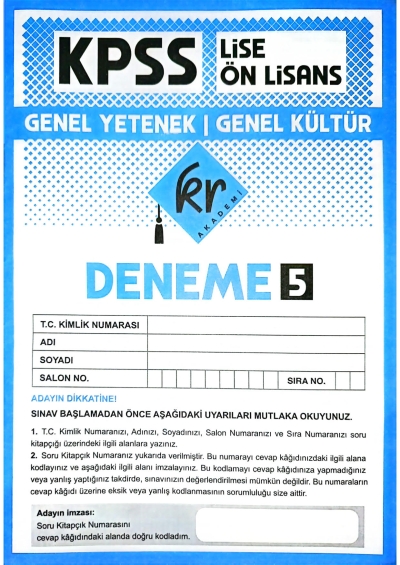 Lise Önlisans TG Deneme 5 60 Deneme KR Akademi