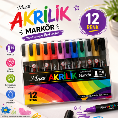 Masis 12 AKRİLİK MARKÖRÜ AKM925-12 Panda Fotokopi & Baskı Merkezi