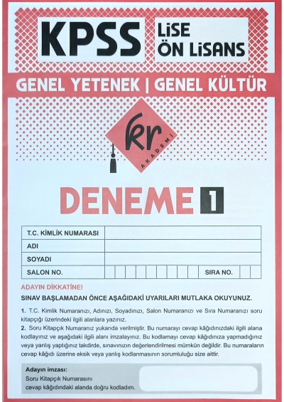 Lise Önlisans TG Deneme 1 60 Deneme KR Akademi Panda Fotokopi & Baskı Merkezi