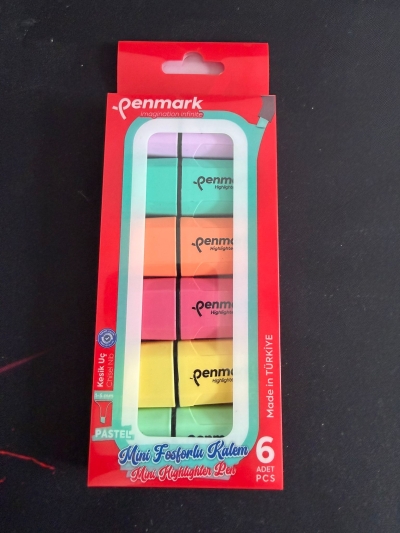MİNİ FOSFORLU KALEM 6 LI PASTEL PENMARK Panda Fotokopi & Baskı Merkezi