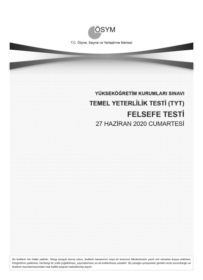 FELSEFE SON 11 YIL ÇIKMIŞ SORULAR (TYT) (2020 DAHİL) Panda Fotokopi & Baskı Merkezi