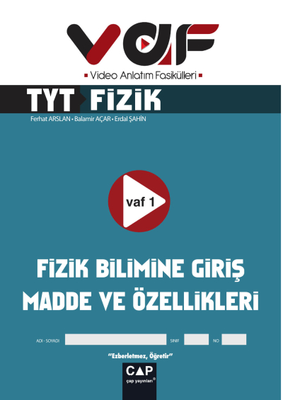 TYT Fizik Video Anlatım Fasikülleri Vaf Yayınları Panda Fotokopi & Baskı Merkezi