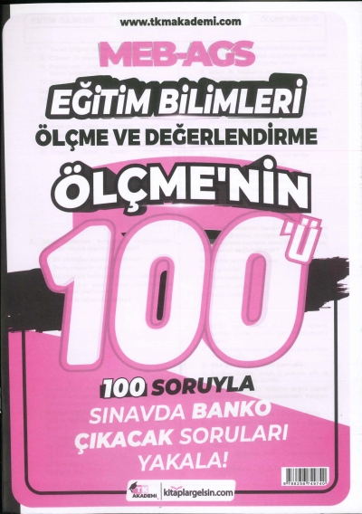 MEB-AGS Eğitim Bilimleri Ölçme ve Değerlendirme Ölçmenin 100ü Soru Bankası TKM Akademi Panda Fotokopi & Baskı Merkezi