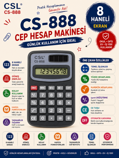 CSL CS-888 8 Hane Cep Tipi Hesap Makinesi Panda Fotokopi & Baskı Merkezi