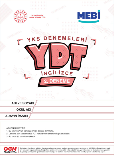 YDT Denemeleri İngilizce 2. Deneme MEBİ