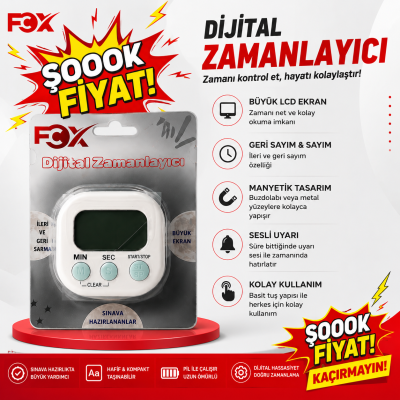 Öğrenci Kronometresi Dijital Zamanlayıcı Mıknatıslı FCZ-100 (Beyaz) Panda Fotokopi & Baskı Merkezi
