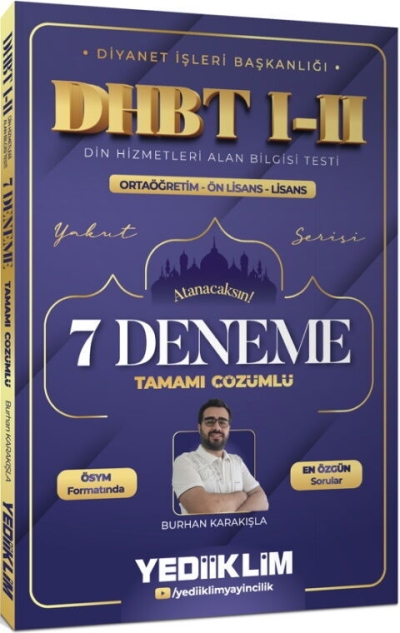 Diyanet İşleri Başkanlığı DHBT I-II Ortaöğretim Önlisans Lisans Tamamı Çözümlü 7 Deneme Yediiklim Yayınları Panda Fotokopi & Baskı Merkezi