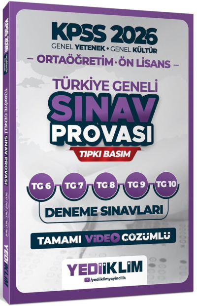 2026 KPSS Lise Ortaöğretim Ön Lisans Türkiye Geneli Sınav Provası 5 Deneme Çözümlü (6-7-8-9-10) Yediiklim Yayınları Panda Fotokopi & Baskı Merkezi