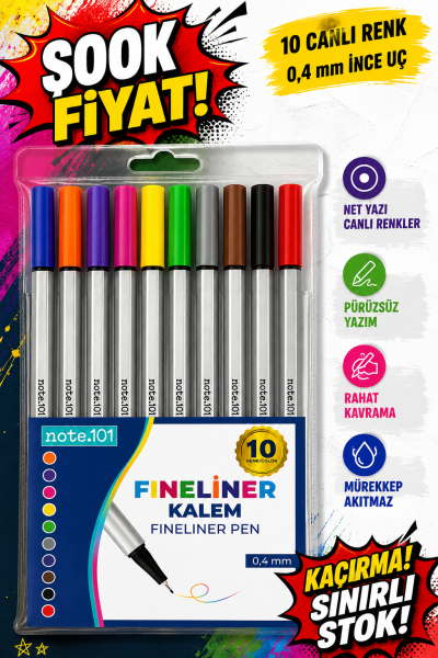 Note.101 Fineliner 10'lu Set Panda Fotokopi & Baskı Merkezi