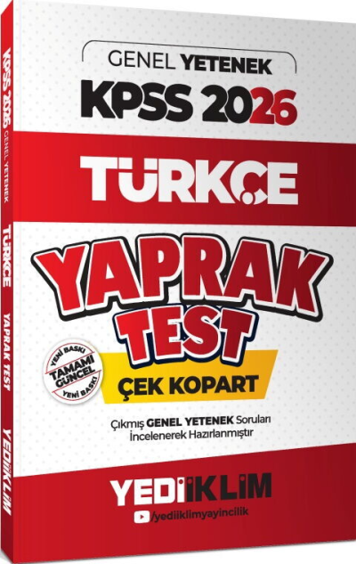 2026 KPSS Genel Yetenek Türkçe Çek Kopart Yaprak Test Yediiklim Yayınları