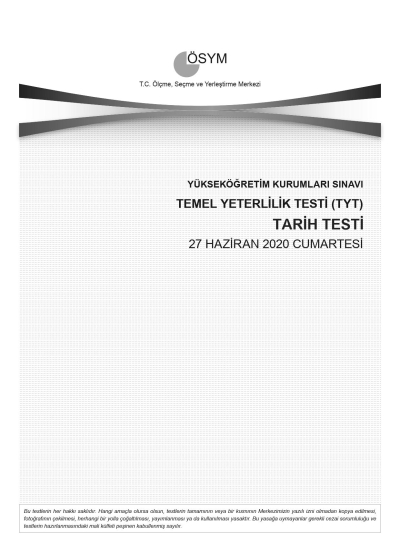 TARİH SON 11 YIL ÇIKMIŞ SORULAR (TYT) (2020 DAHİL) Panda Fotokopi & Baskı Merkezi