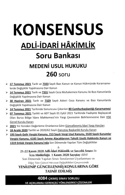 KONSENSUS ADLİ İDARİ HAKİMLİK SORU BANKASI MEDENİ USUL HUKUKU 17. BASKI Panda Fotokopi & Baskı Merkezi