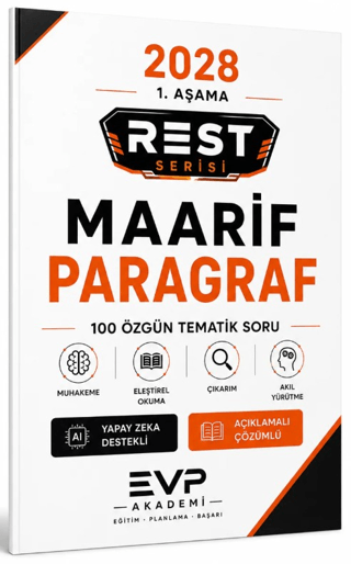 2028 REST Serisi Maarif Model Paragraf Soru Bankası 100 Özgün Tematik Soru Çözümlü EVP Akademi Panda Fotokopi & Baskı Merkezi