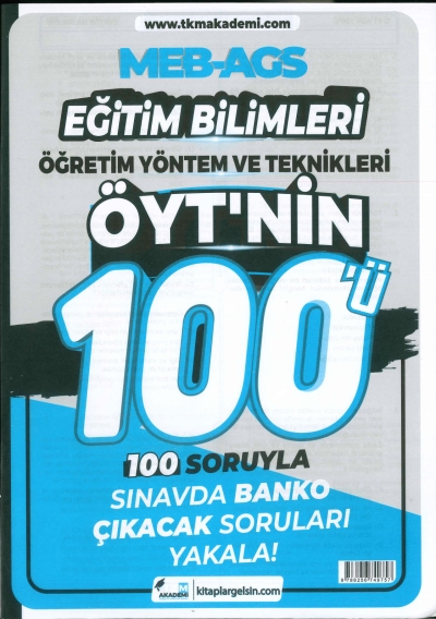MEB-AGS Eğitim Bilimleri Öğretim Yöntem ve Teknikleri ÖYT'nin 100ü Soru Bankası TKM Akademi Panda Fotokopi & Baskı Merkezi