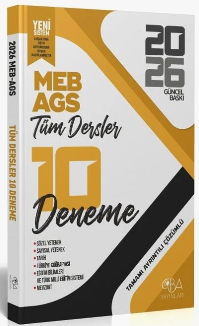 2026 MEB- AGS Tüm Dersler 10 Deneme Çözümlü CBA Yayınları Panda Fotokopi & Baskı Merkezi