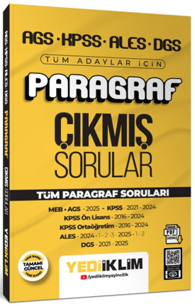 AGS KPSS ALES DGS Tüm Adaylar İçin Paragraf Tamamı PDF Çözümlü Tüm Paragraf Soruları Çıkmış Sorular Yediiklim Yayınları Panda Fotokopi & Baskı Merkezi