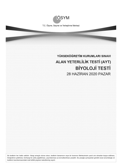 BİYOLOJİ SON 11 YIL ÇIKMIŞ SORULAR (AYT) (2020 DAHİL) Panda Fotokopi & Baskı Merkezi