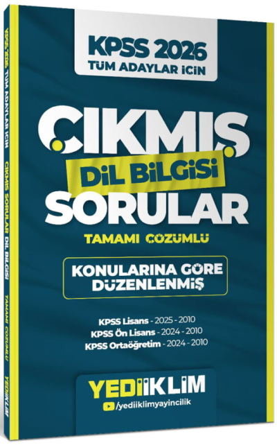 2026 KPSS Tüm Adaylar İçin Dil Bilgisi Konularına Göre Düzenlenmiş Tamamı Çözümlü Çıkmış Sorular (2010-2025) Yediiklim Yayınları Panda Fotokopi & Baskı Merkezi