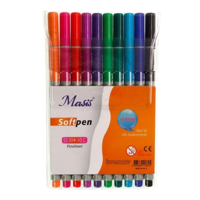 Masis Fineliner Softpen Kalem 10 Renk Pvc S5304-10c Panda Fotokopi & Baskı Merkezi