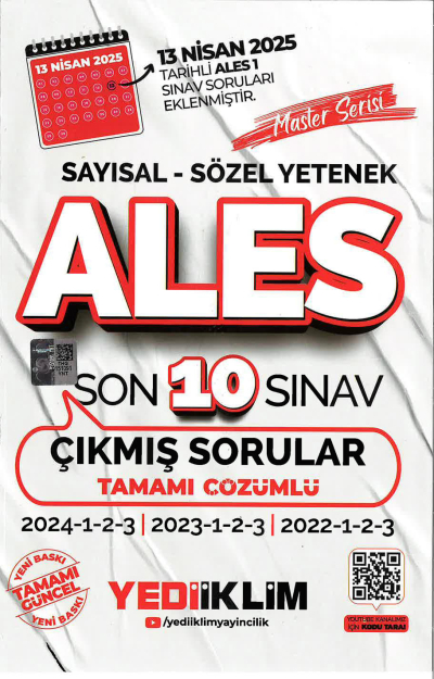 2025 ALES Master Serisi Sayısal Sözel Yetenek Tamamı Çözümlü Son 10 Sınav Çıkmış Sorular Yediiklim Yayınları (2022-2023-2024) Panda Fotokopi & Baskı Merkezi